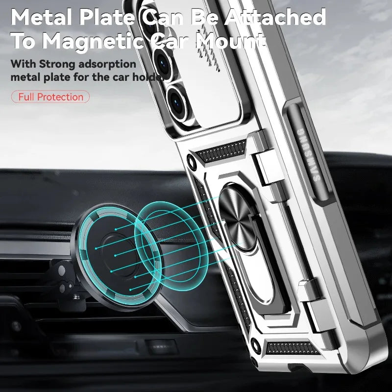 Military Heavy-duty 2IN1 Slide Camera Case For Samsung Galaxy Z Fold 7 6 5 4 Shockproof Car Magnetic Ring Stand Protective Cover