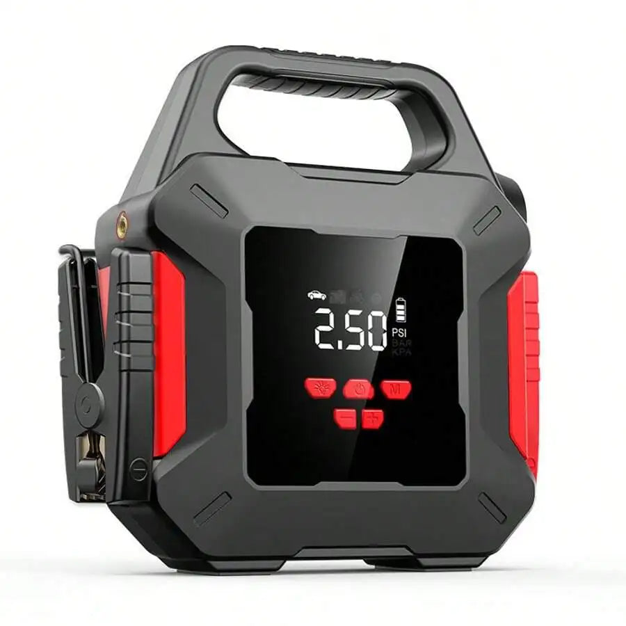 Compact 600A Peak 150PSI Dual-Use Car Jump Starter And Tire Inflator With Power Bank, LED Light, And Carry Bag For Emergency Use