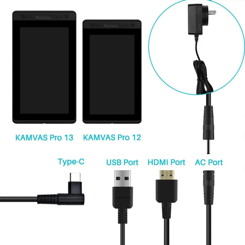 3-in-1 CB01 Cable Suitable for Huion Tablet Kamvas Pro 12 / Pro13 / Pro16 with HDMI Power and USB Cables