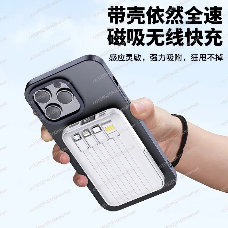 22.5W High-Speed Magnetic Wireless Power Bank – 15W Fast Charging, 4-in-1 Cable Built-in, Foldable Stand Mobile Charger