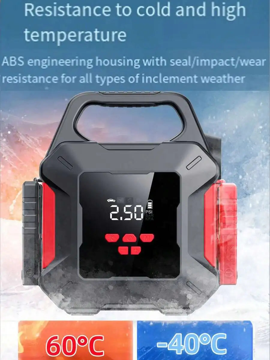 Compact 600A Peak 150PSI Dual-Use Car Jump Starter And Tire Inflator With Power Bank, LED Light, And Carry Bag For Emergency Use