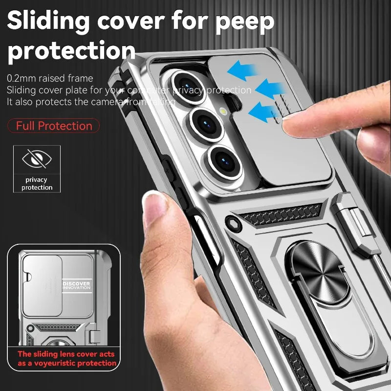 Military Heavy-duty 2IN1 Slide Camera Case For Samsung Galaxy Z Fold 7 6 5 4 Shockproof Car Magnetic Ring Stand Protective Cover