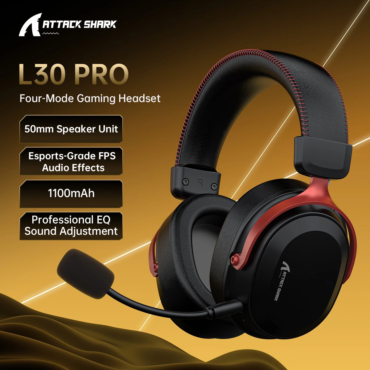 ATTACK SHARK L30PRO Noise Canceling Bluetooth Gaming Headphones 7.1 Channel Surround Sound Portable Audio Headphones