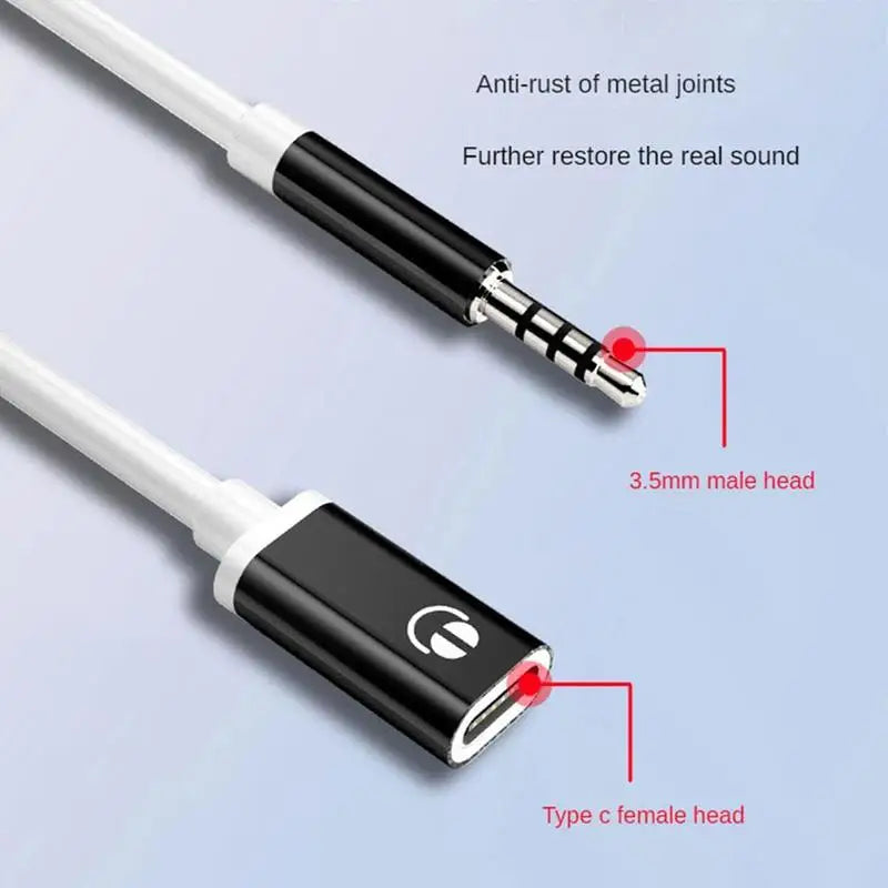 AUX Audio Cable 3.5mm Male to Typec Female Flat Head Earphone to Round Head Car Speaker Adapter Phone Converter Converter