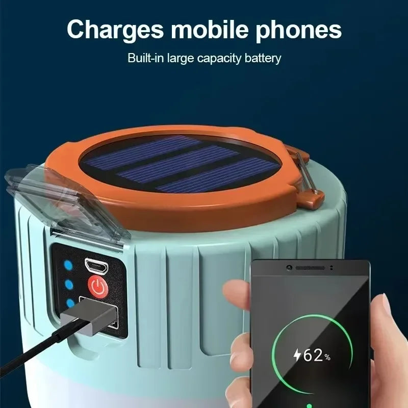 Solar Camping Lantern Rechargeable LED Portable Work Light w/Remote,Power Bank Flashlight Outdoor Emergency Lamp for Fishing BBQ