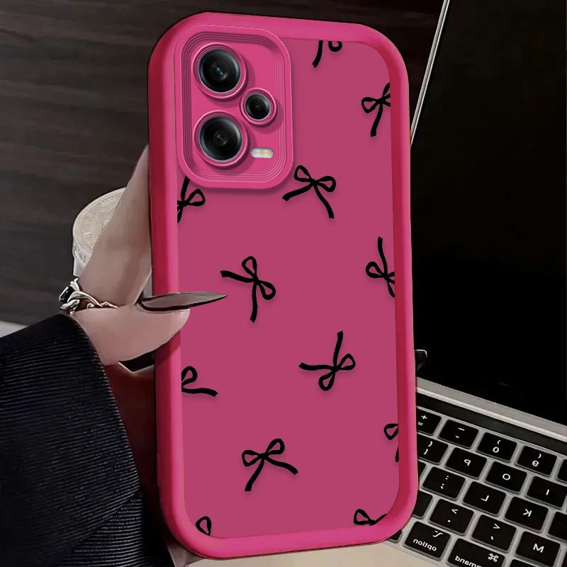 Black Love Heart Bowknot Phone Case for Xiaomi Redmi Note 13 14 14S 12 11 Pro Plus 5G 12S 11S 10S 10 9 Redmi 14C 13C 12C 12 4G