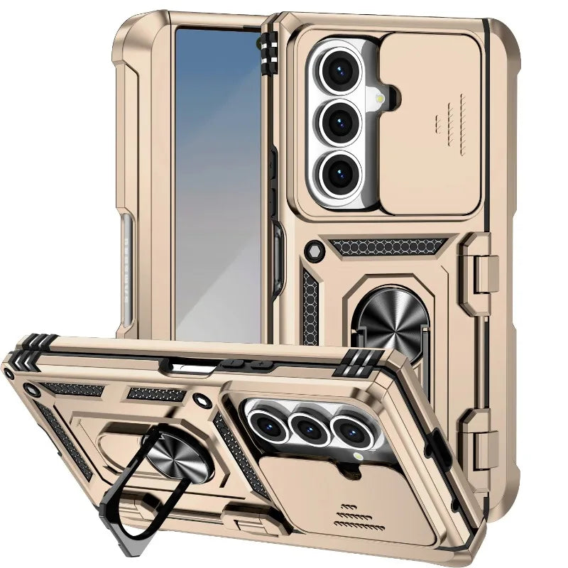 Military Heavy-duty 2IN1 Slide Camera Case For Samsung Galaxy Z Fold 7 6 5 4 Shockproof Car Magnetic Ring Stand Protective Cover