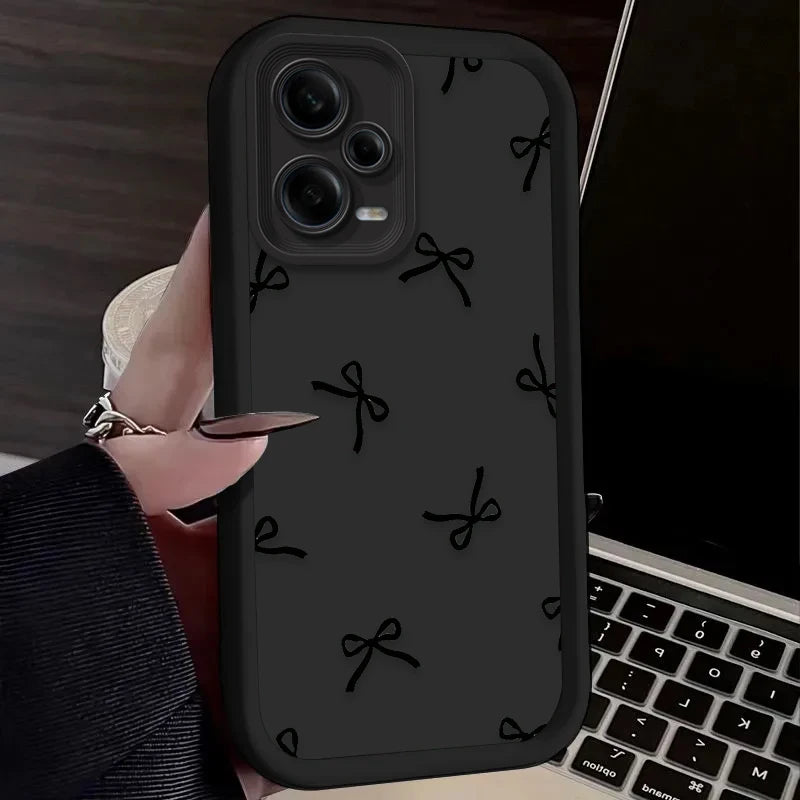 Black Love Heart Bowknot Phone Case for Xiaomi Redmi Note 13 14 14S 12 11 Pro Plus 5G 12S 11S 10S 10 9 Redmi 14C 13C 12C 12 4G