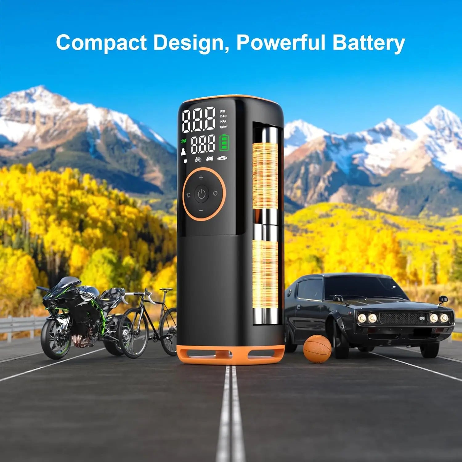 Portable Air Compressor Tire Inflator with 160 PSI, Dual Screen Display, Power Bank & Emergency Lights for Car Bike Motorcycle