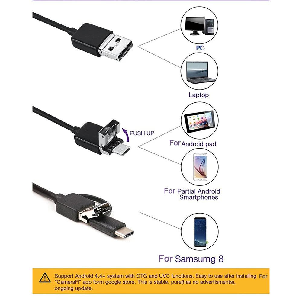 Endoscope Camera For Mobile Phone Softwired USB Mini Endoscope With 6 LED Lights 7mm 3 in 1 TYPE-C Waterproof For Android