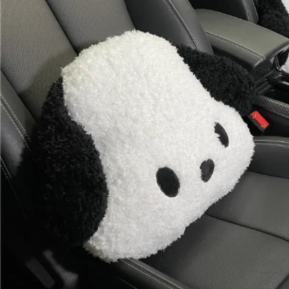 Cartoon Car Plush Lumbar Pillow Headrests Fixed Elastic Band Soothing Spine Design Soft Comfortable Puppy Practical Car Interior