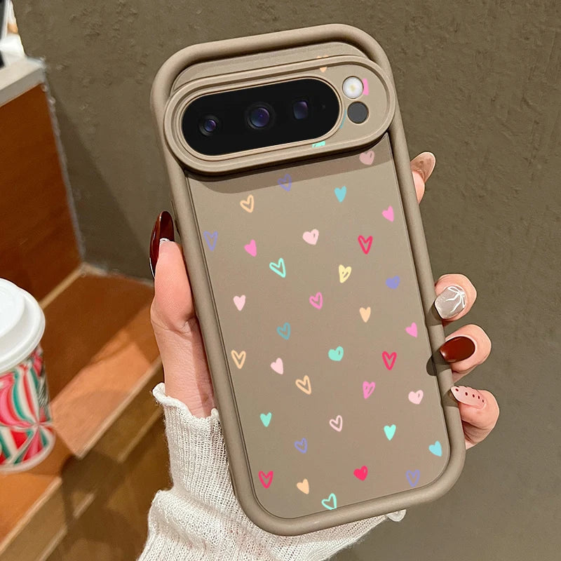Colorful Little Hearts Soft Case For Google Pixel 10 9 8 7 Pro 9A 8A 7A Pixel 9 10 Pro XL Shockproof Solid Color TPU Phone Cover
