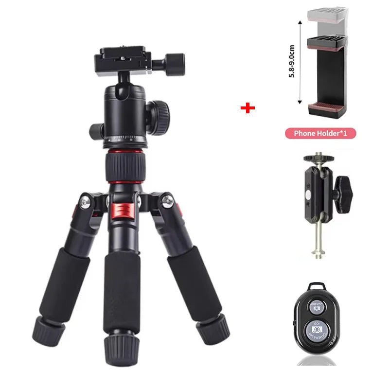 Portable tripod, lightweight travel stand, desktop video mini tripod with 360 degree ball head, suitable for outdoor travel shoo