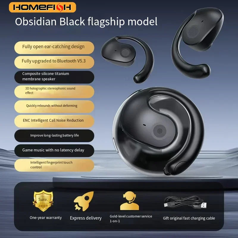 HOMEFISH New Open Ear Wireless Translation Earbuds Bluetooth 5.4 AI Real-time Translator Headphones Sports Earphones with Mic