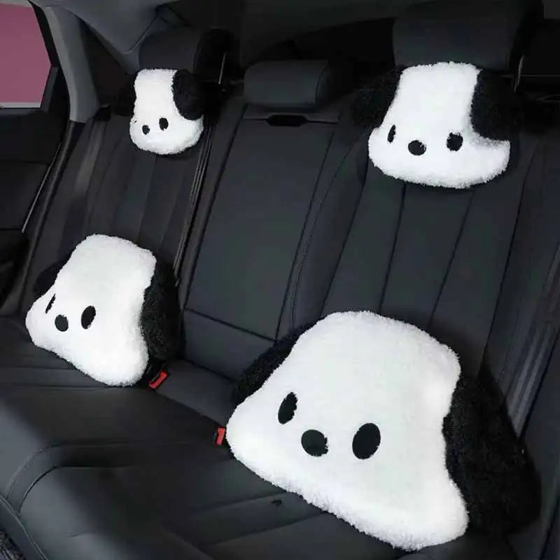 Cartoon Car Plush Lumbar Pillow Headrests Fixed Elastic Band Soothing Spine Design Soft Comfortable Puppy Practical Car Interior