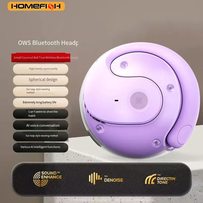 HOMEFISH New Open Ear Wireless Translation Earbuds Bluetooth 5.4 AI Real-time Translator Headphones Sports Earphones with Mic