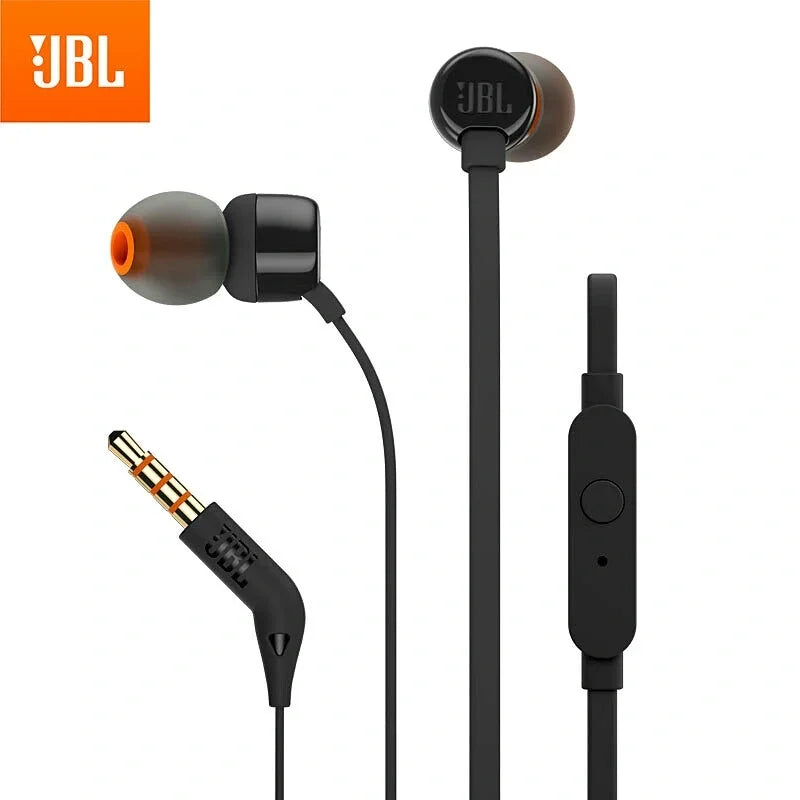 JBL T110 Wired In Ear Headphones With Mic 9mm Dynamic Driver Deep Bass Noise Isolating Soft Ear Tips  cable saver 0.3m cable