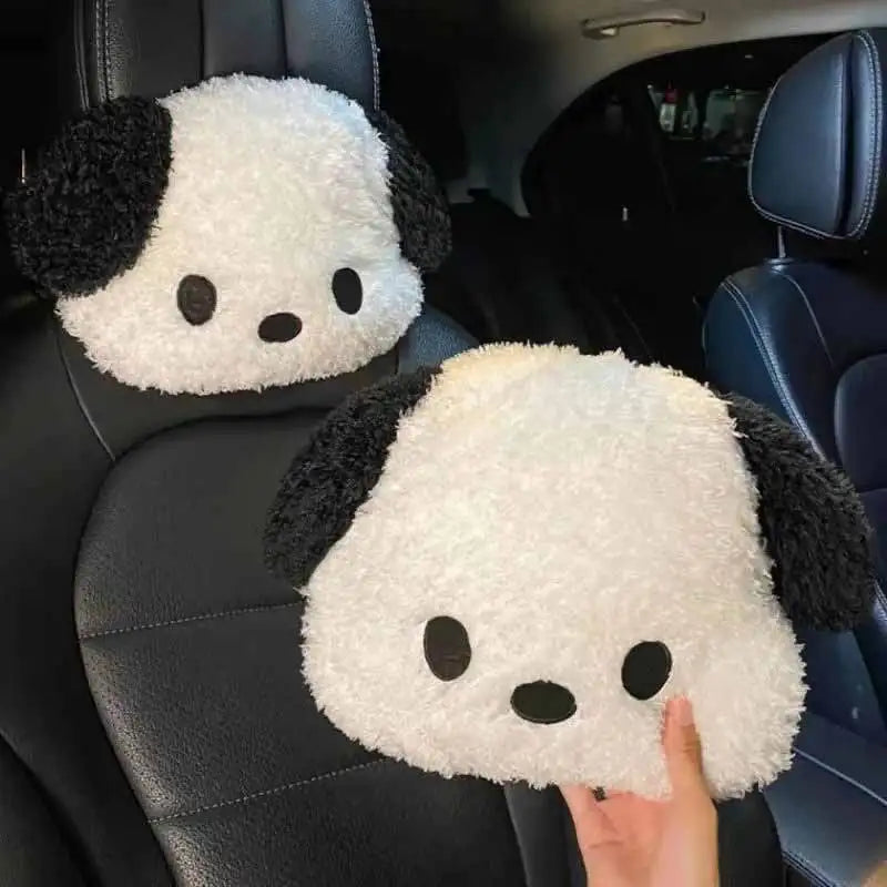 Cartoon Car Plush Lumbar Pillow Headrests Fixed Elastic Band Soothing Spine Design Soft Comfortable Puppy Practical Car Interior