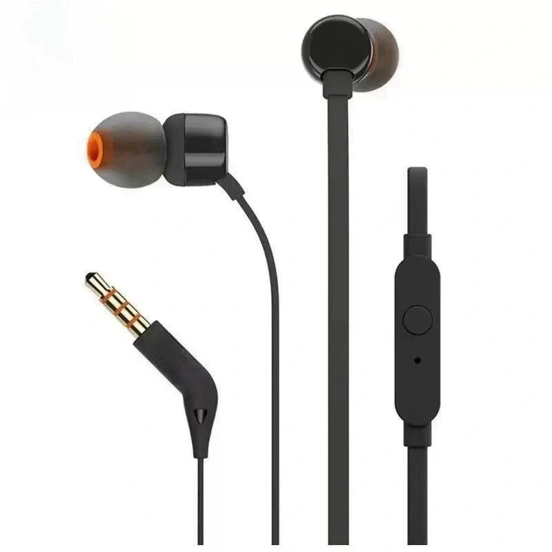 JBL T110 Wired In Ear Headphones With Mic 9mm Dynamic Driver Deep Bass Noise Isolating Soft Ear Tips  cable saver 0.3m cable
