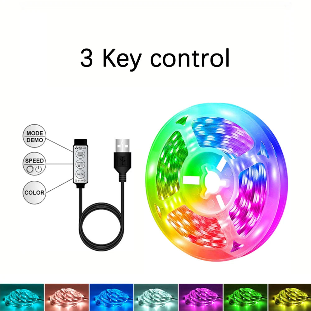 RGB LED Strip Light 1-40m with Music Sync, 44-Key Remote & APP Control, 5V USB Flexible Tape for Home TV Backlight Decor