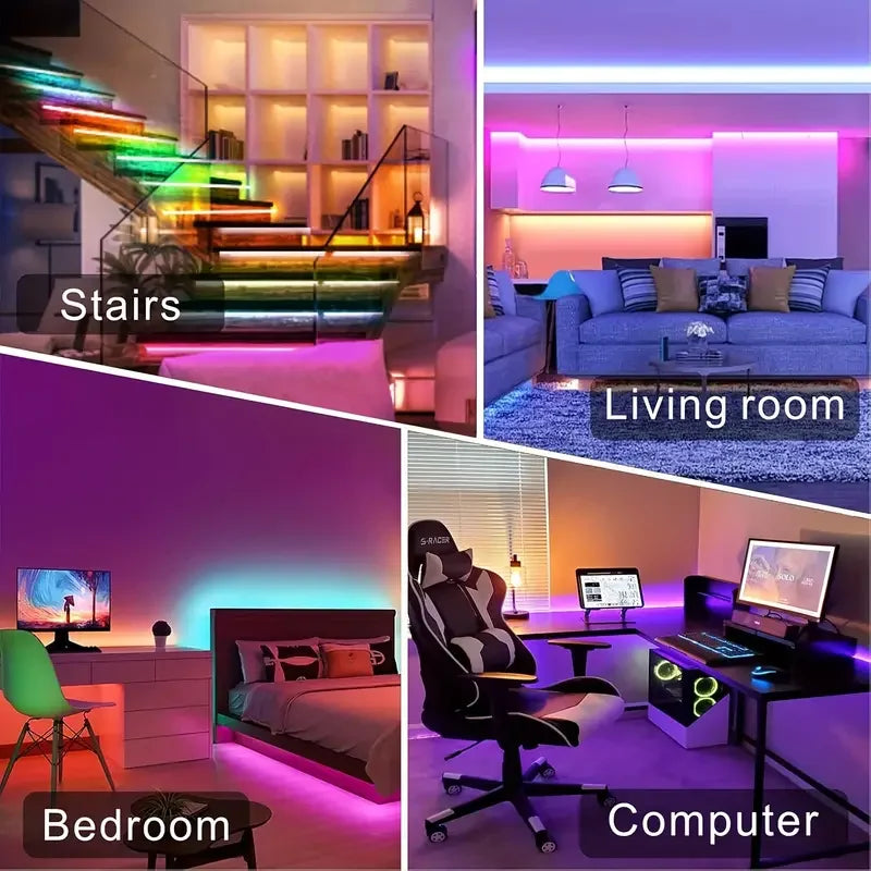 RGB LED Strip Light 1-40m with Music Sync, 44-Key Remote & APP Control, 5V USB Flexible Tape for Home TV Backlight Decor