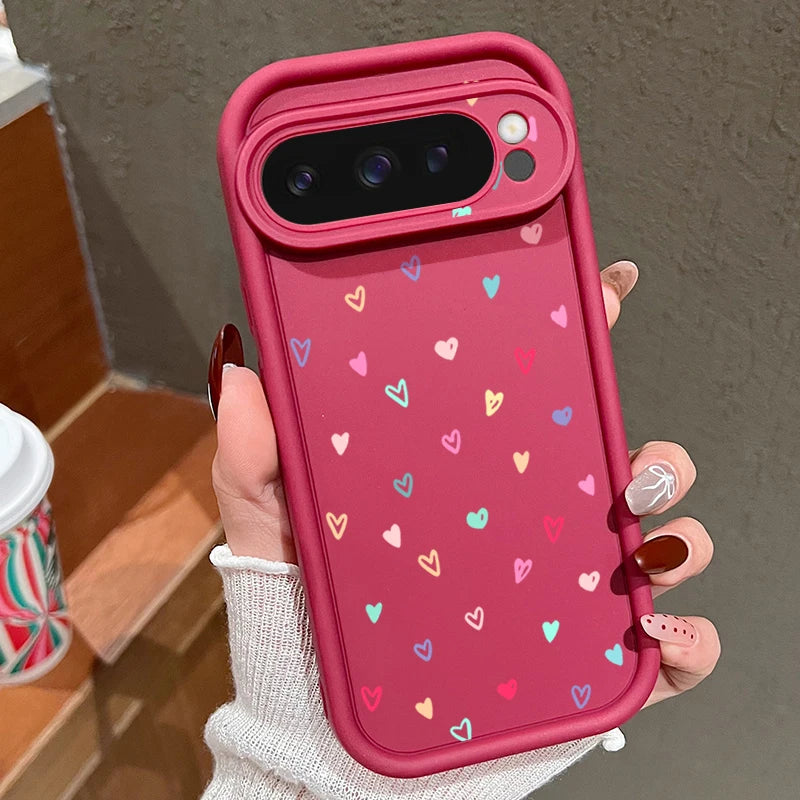 Colorful Little Hearts Soft Case For Google Pixel 10 9 8 7 Pro 9A 8A 7A Pixel 9 10 Pro XL Shockproof Solid Color TPU Phone Cover
