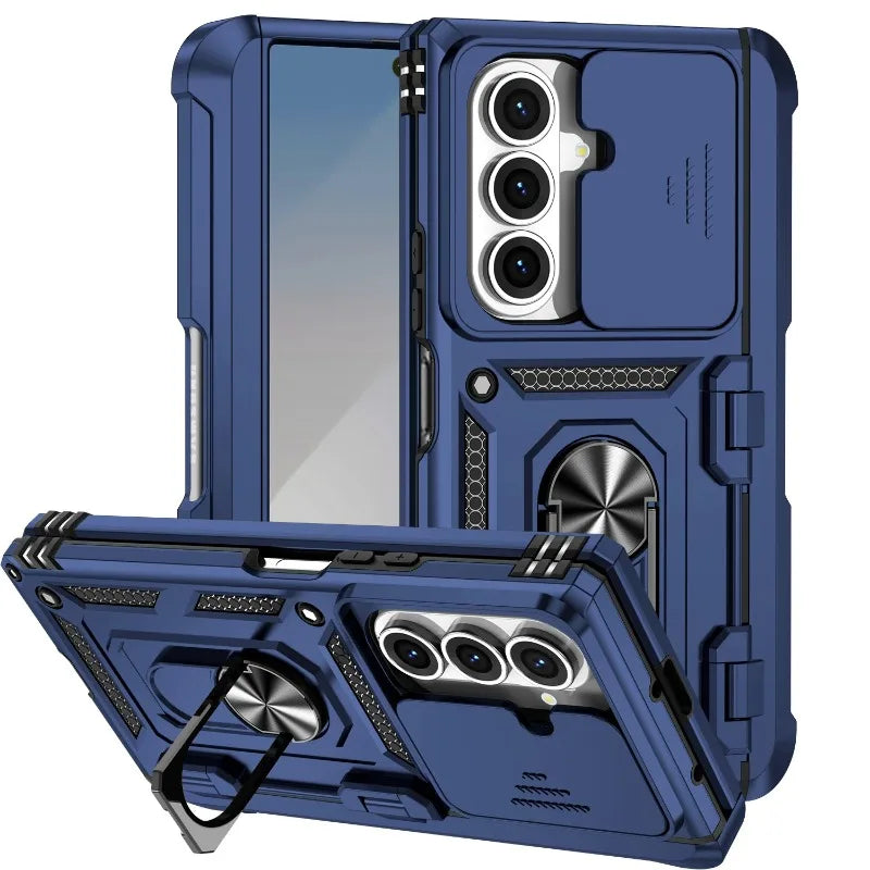 Military Heavy-duty 2IN1 Slide Camera Case For Samsung Galaxy Z Fold 7 6 5 4 Shockproof Car Magnetic Ring Stand Protective Cover