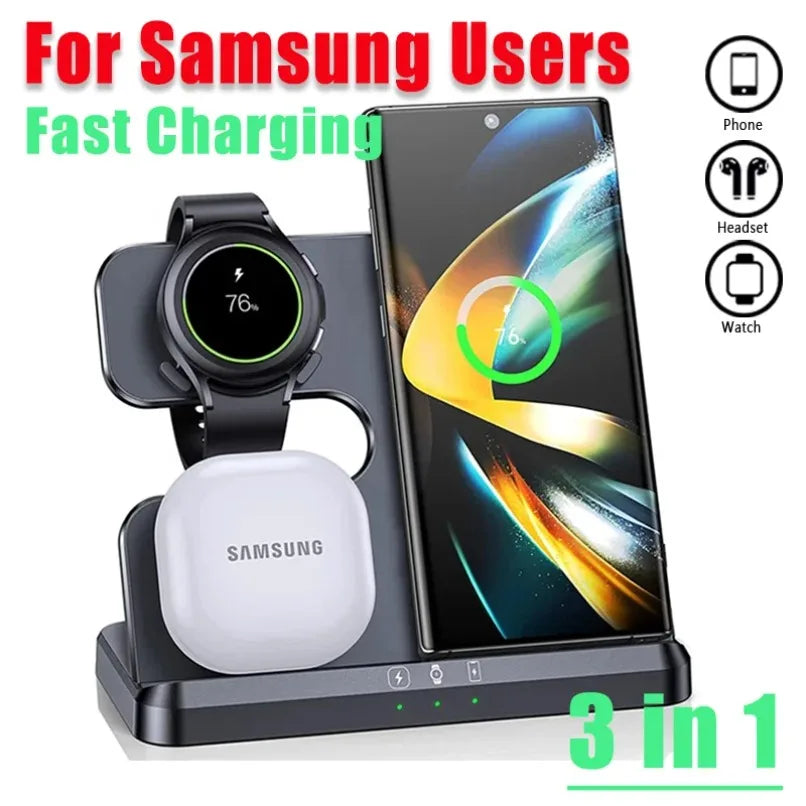 3 in 1 Fast Wireless Charger Stand For Samsung S26 S25  Fold 6/5/4/3 Galaxy Watch 6 4 Pro Active 3/2 Buds Charging Dock Station