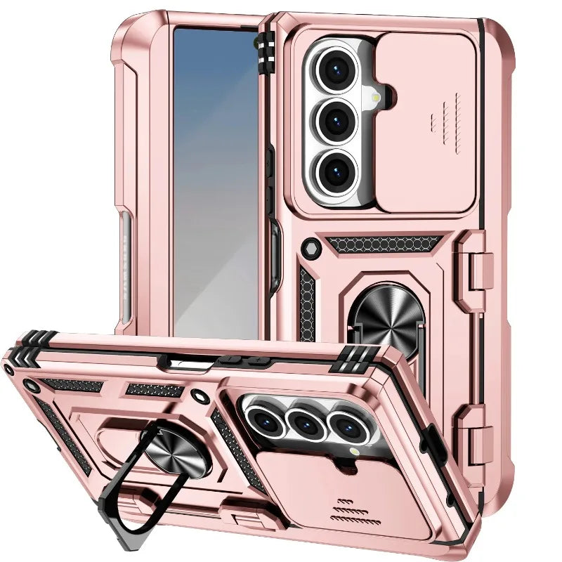 Military Heavy-duty 2IN1 Slide Camera Case For Samsung Galaxy Z Fold 7 6 5 4 Shockproof Car Magnetic Ring Stand Protective Cover