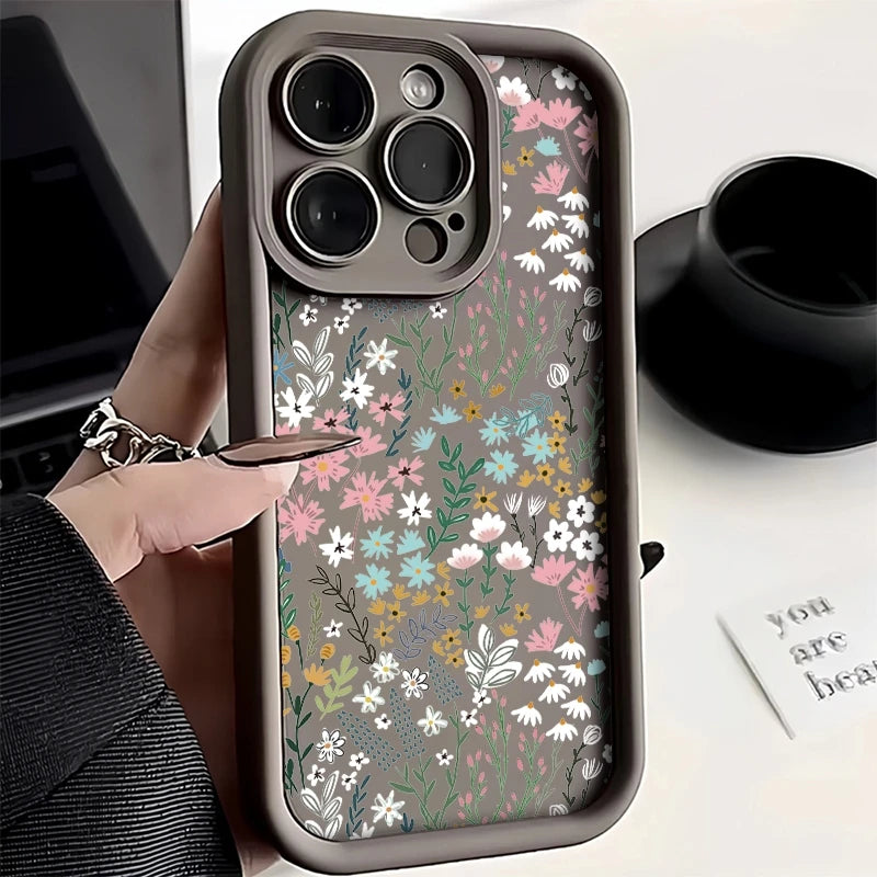 Pink High-bamboo Floral Pattern iPhone Case For Xiaomi Redmi Note 14 13 12 11 Pro Plus 5G Bumper Cover For Redmi 14C 13C Fundas