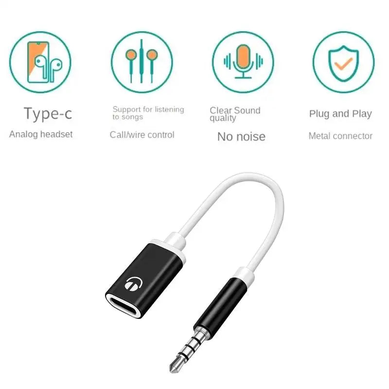 AUX Audio Cable 3.5mm Male to Typec Female Flat Head Earphone to Round Head Car Speaker Adapter Phone Converter Converter