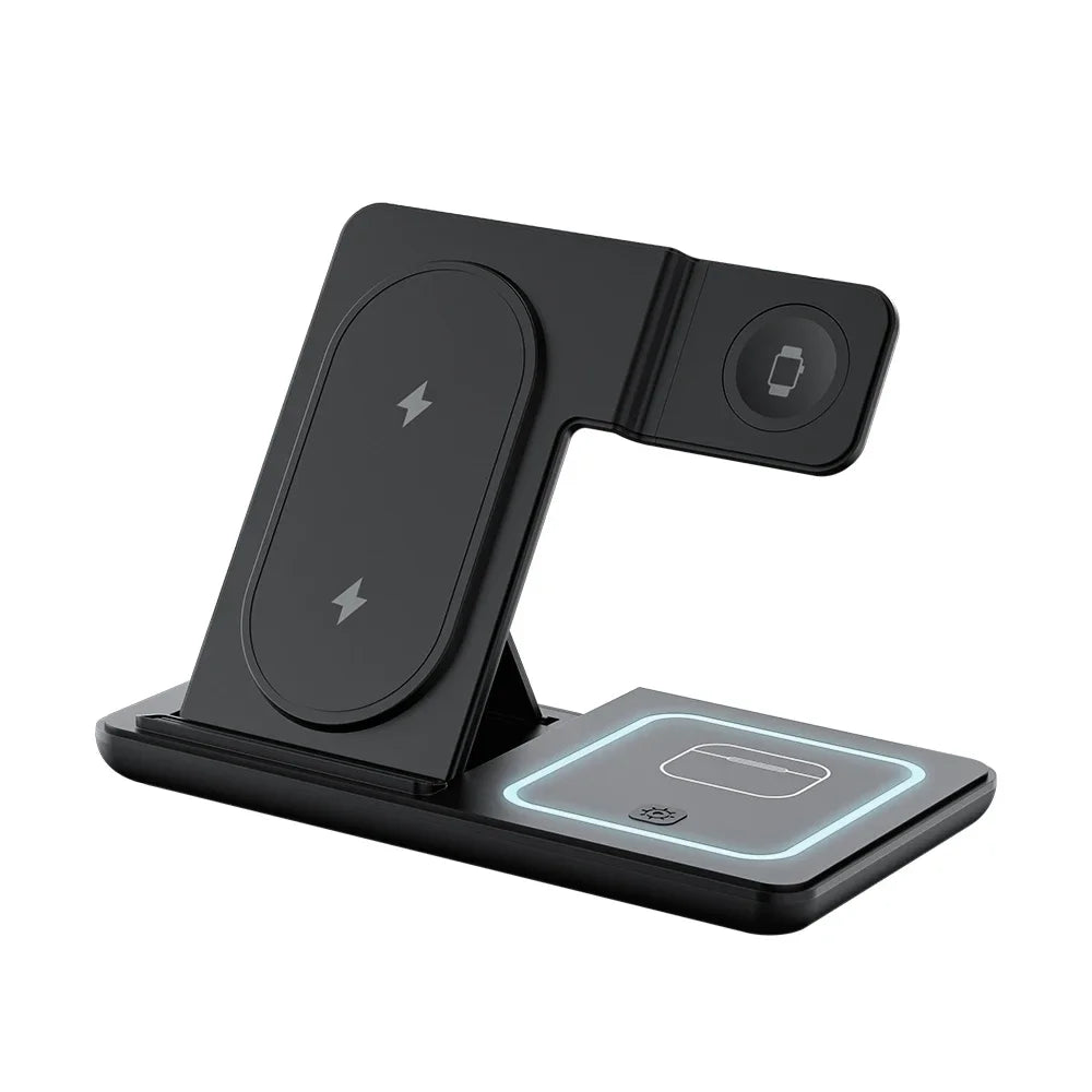 3 in 1 Foldable Wireless Charger Desk Stand For Samsung S24 S23 Galaxy Watch 2-8 Active 1 2 Buds Pro LED Fast Charging Station