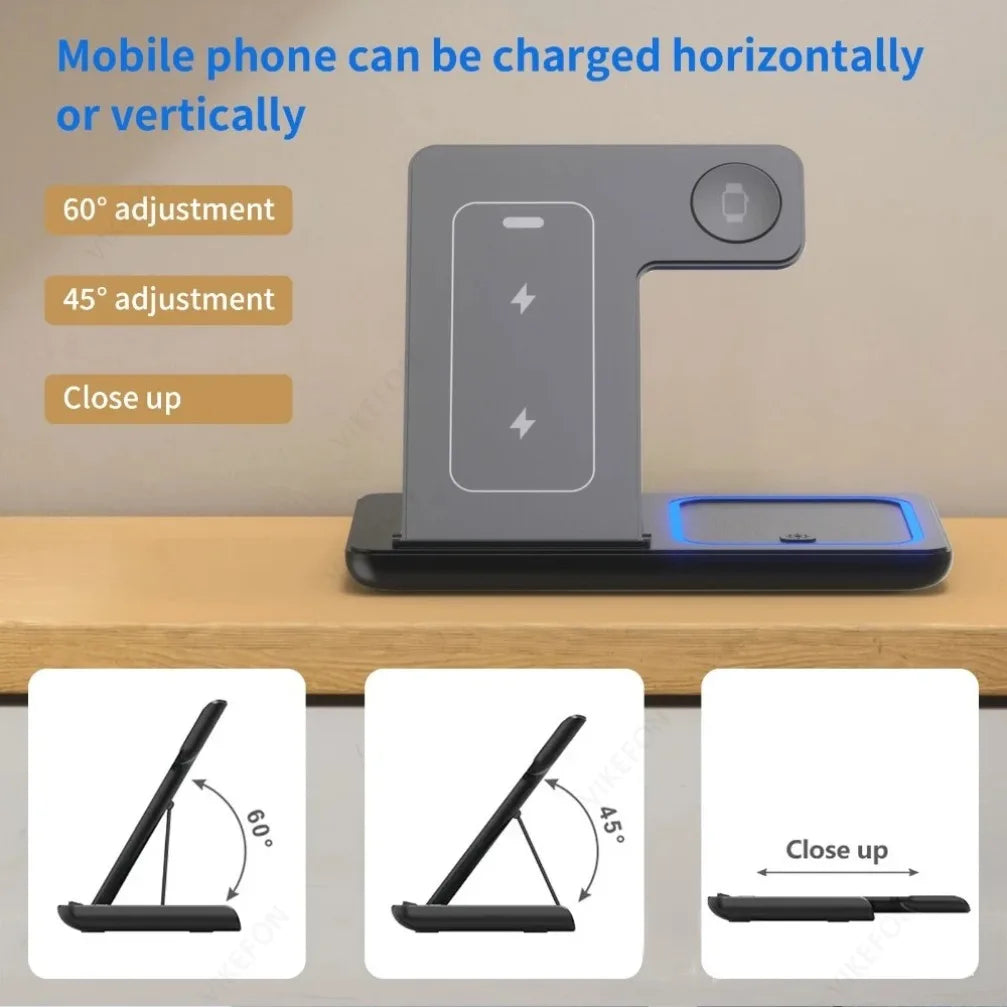 Foldable 3 in 1 Wireless Charging Station for iPhone 17 16 15 14 13 12 Pro Max iWatch 11 Airpods Pro 4/3 Fast Charger Stand Dock