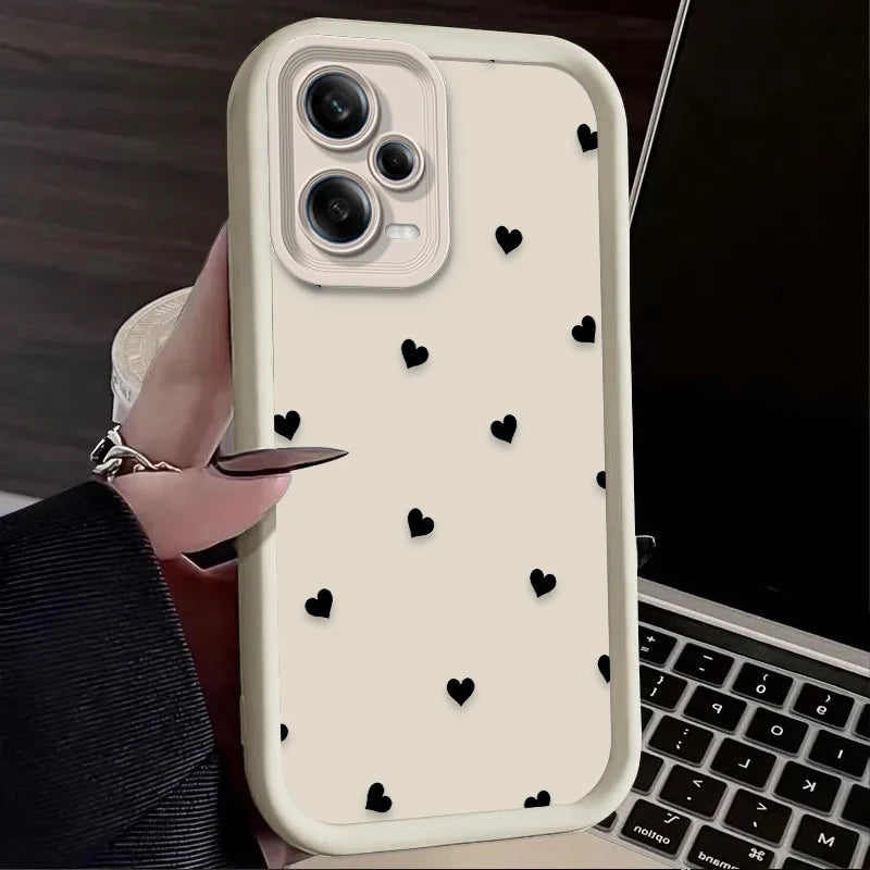 Black Love Heart Bowknot Phone Case for Xiaomi Redmi Note 13 14 14S 12 11 Pro Plus 5G 12S 11S 10S 10 9 Redmi 14C 13C 12C 12 4G
