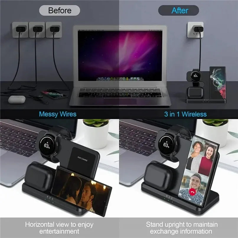 3 in 1 Fast Wireless Charger Stand For Samsung S26 S25  Fold 6/5/4/3 Galaxy Watch 6 4 Pro Active 3/2 Buds Charging Dock Station