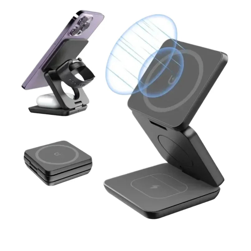 3 in 1 Foldable Magnetic Wireless Charger Stand for MagSafe Compatible iPhone 17 16 15 Apple Watch AirPods Pro 2 Strong Magnetic