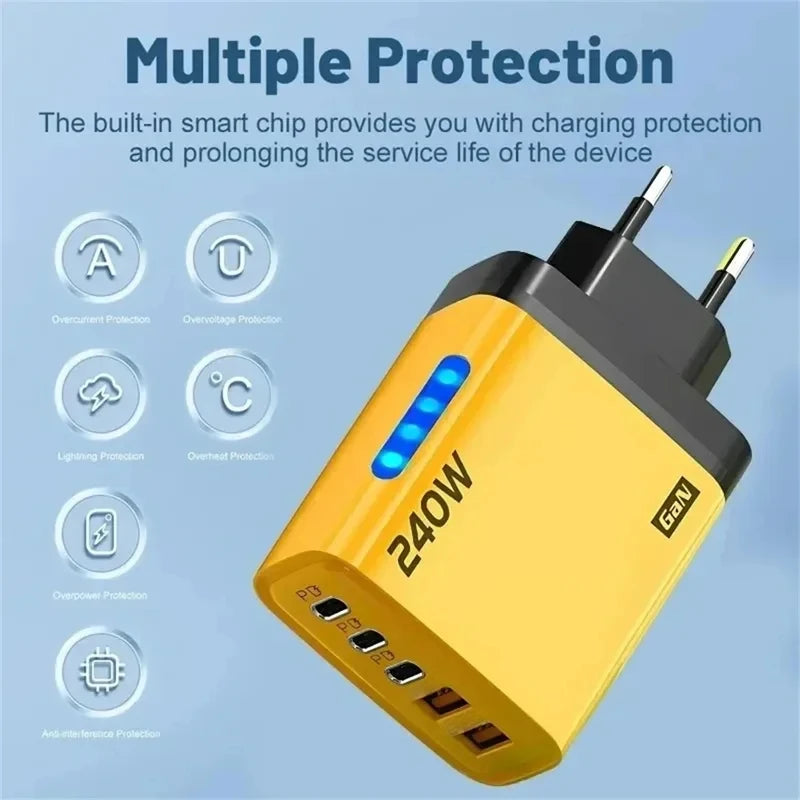 240W 5 Ports USB PD Charger Type C Quick Charge Phone Chargers USB Fast Charging Adapter For Various Types Of Mobile Phones New