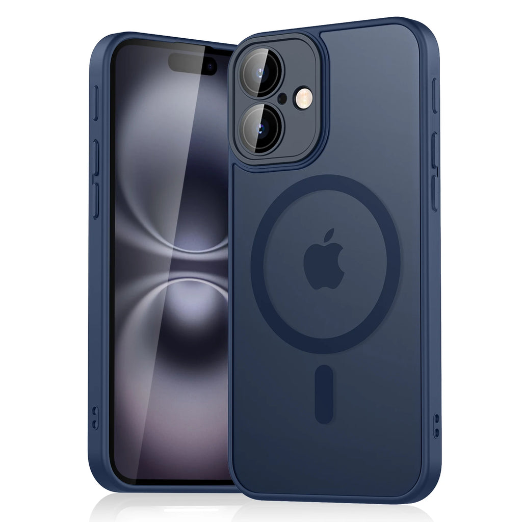 Luxury Magnetic Matte Translucent Armor Shockproof Case For iPhone 11 12 13 14 15 16 For Magsafe Wireless Charge Cover