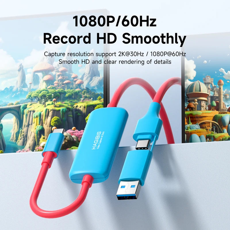 Hagibis USB3.0 Video Capture Card with 100W PD USB C to USB A/C Live and Record Video Audio Gaming for Quest 2 3 Switch 1/2 ROG