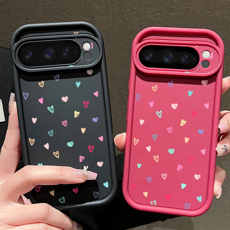 Colorful Little Hearts Soft Case For Google Pixel 10 9 8 7 Pro 9A 8A 7A Pixel 9 10 Pro XL Shockproof Solid Color TPU Phone Cover