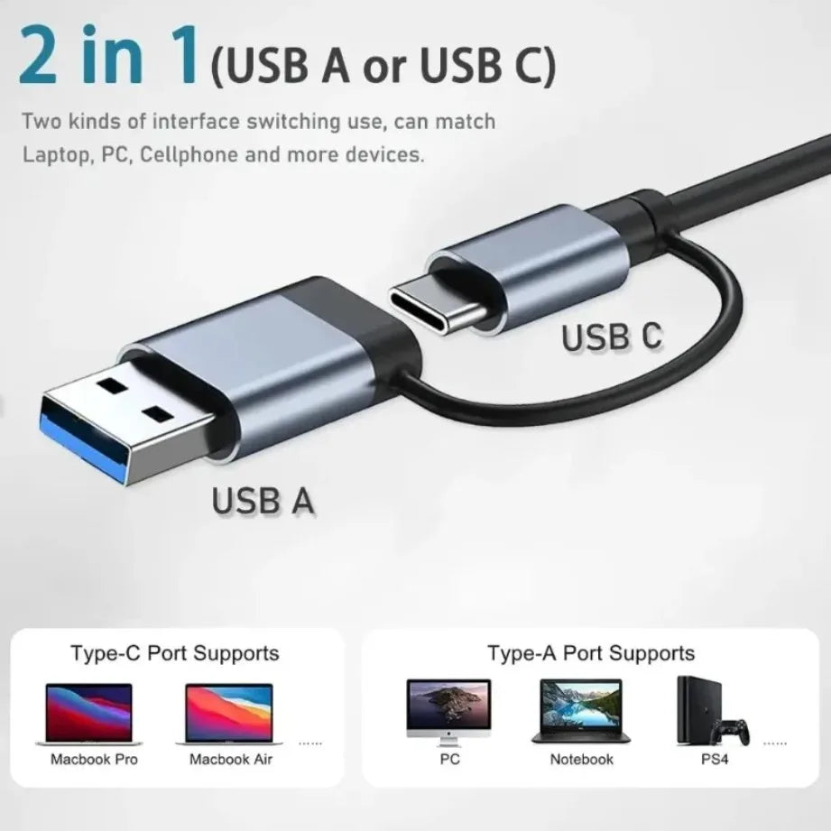 TYPE-C Hub USB3.0 Hub 8 in 2 USB Extender with SD/TF Card Reader& 3.5mm Audio Jack for MacBook/PC/Laptop/Tablet Devices Splitter