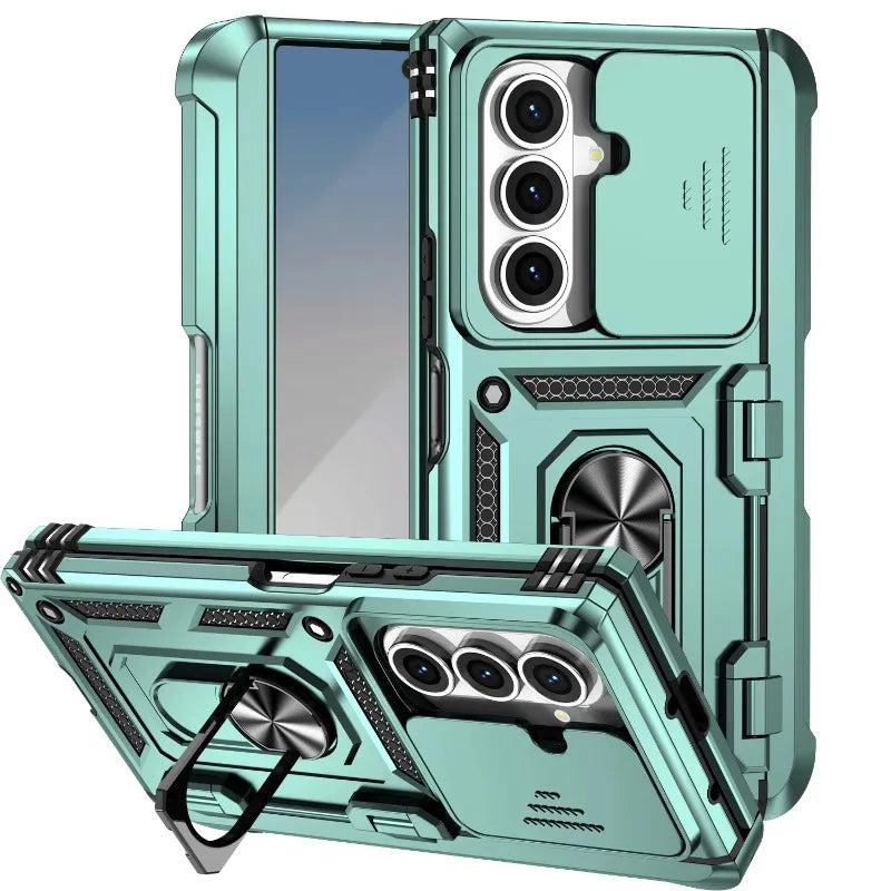 Military Heavy-duty 2IN1 Slide Camera Case For Samsung Galaxy Z Fold 7 6 5 4 Shockproof Car Magnetic Ring Stand Protective Cover