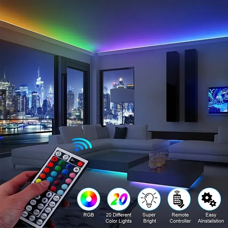 RGB LED Strip Light 1-40m with Music Sync, 44-Key Remote & APP Control, 5V USB Flexible Tape for Home TV Backlight Decor