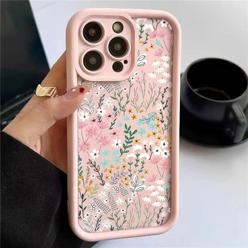 Pink High-bamboo Floral Pattern iPhone Case For Xiaomi Redmi Note 14 13 12 11 Pro Plus 5G Bumper Cover For Redmi 14C 13C Fundas