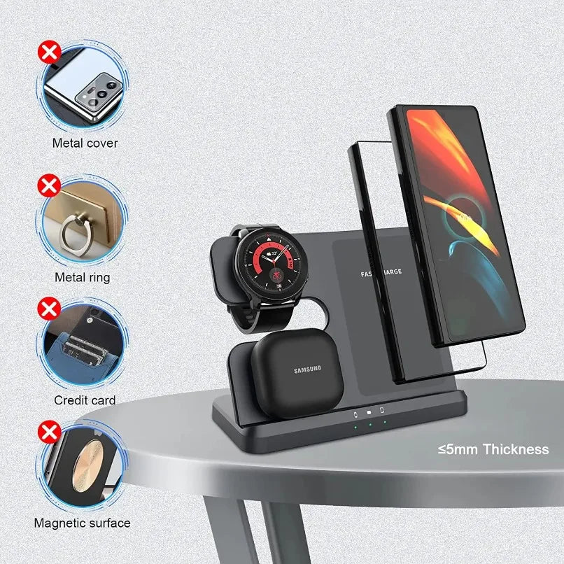 3 in 1 Fast Wireless Charger Stand For Samsung S26 S25  Fold 6/5/4/3 Galaxy Watch 6 4 Pro Active 3/2 Buds Charging Dock Station