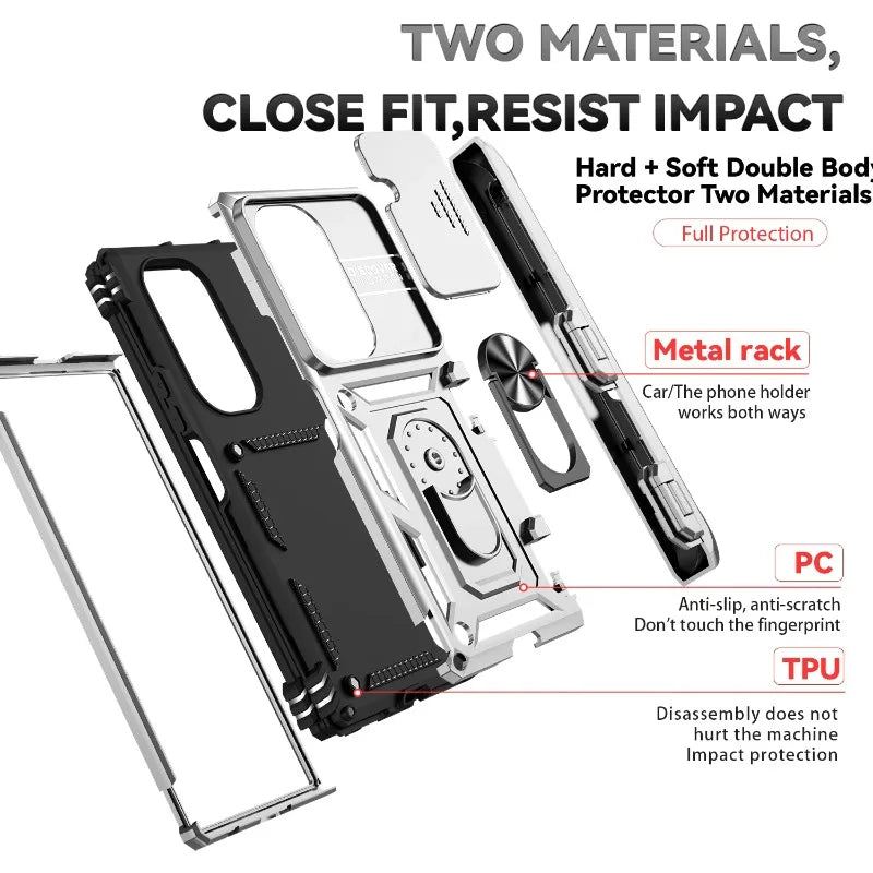 Military Heavy-duty 2IN1 Slide Camera Case For Samsung Galaxy Z Fold 7 6 5 4 Shockproof Car Magnetic Ring Stand Protective Cover