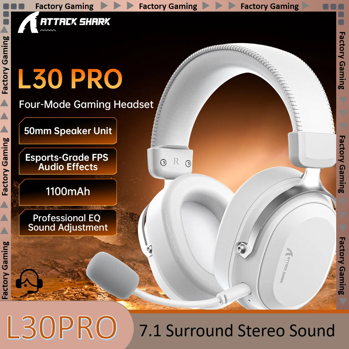 ATTACK SHARK L30PRO Noise Canceling Bluetooth Gaming Headphones 7.1 Channel Surround Sound Portable Audio Headphones