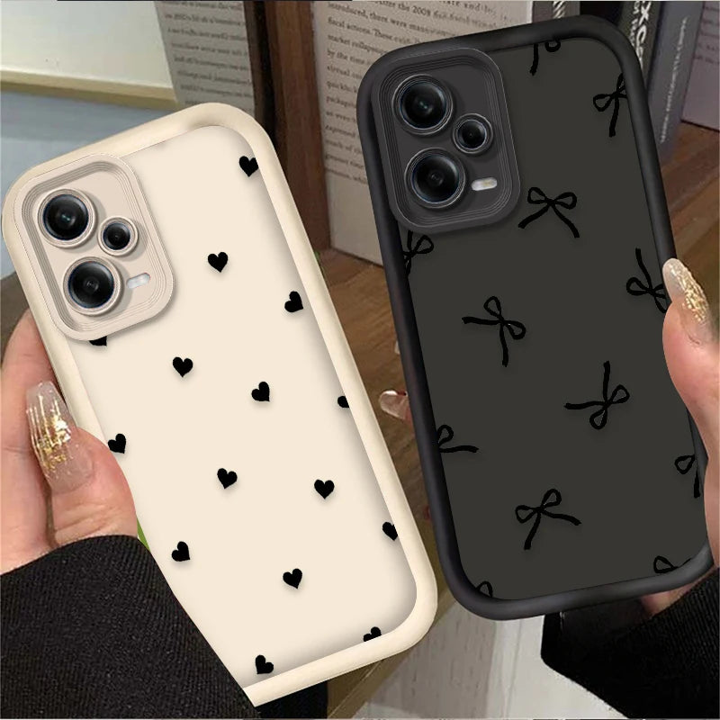 Black Love Heart Bowknot Phone Case for Xiaomi Redmi Note 13 14 14S 12 11 Pro Plus 5G 12S 11S 10S 10 9 Redmi 14C 13C 12C 12 4G