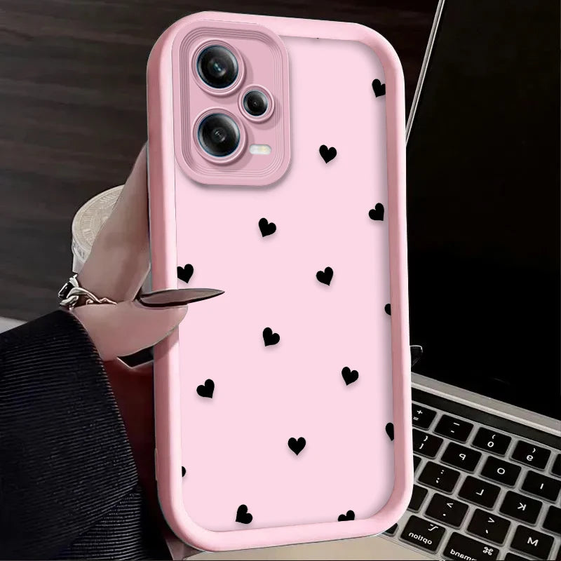 Black Love Heart Bowknot Phone Case for Xiaomi Redmi Note 13 14 14S 12 11 Pro Plus 5G 12S 11S 10S 10 9 Redmi 14C 13C 12C 12 4G