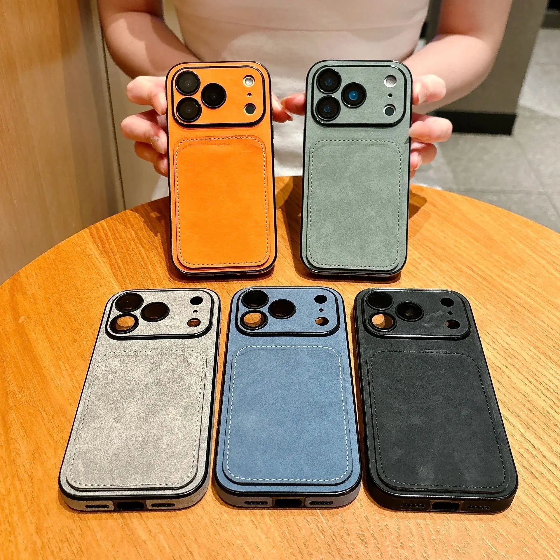 Wallet Card Holder Suede Leather Phone Case For iPhone 17 16 15 14 13 Plus Pro Max Business Insert Card Matte Lens Glass Cover